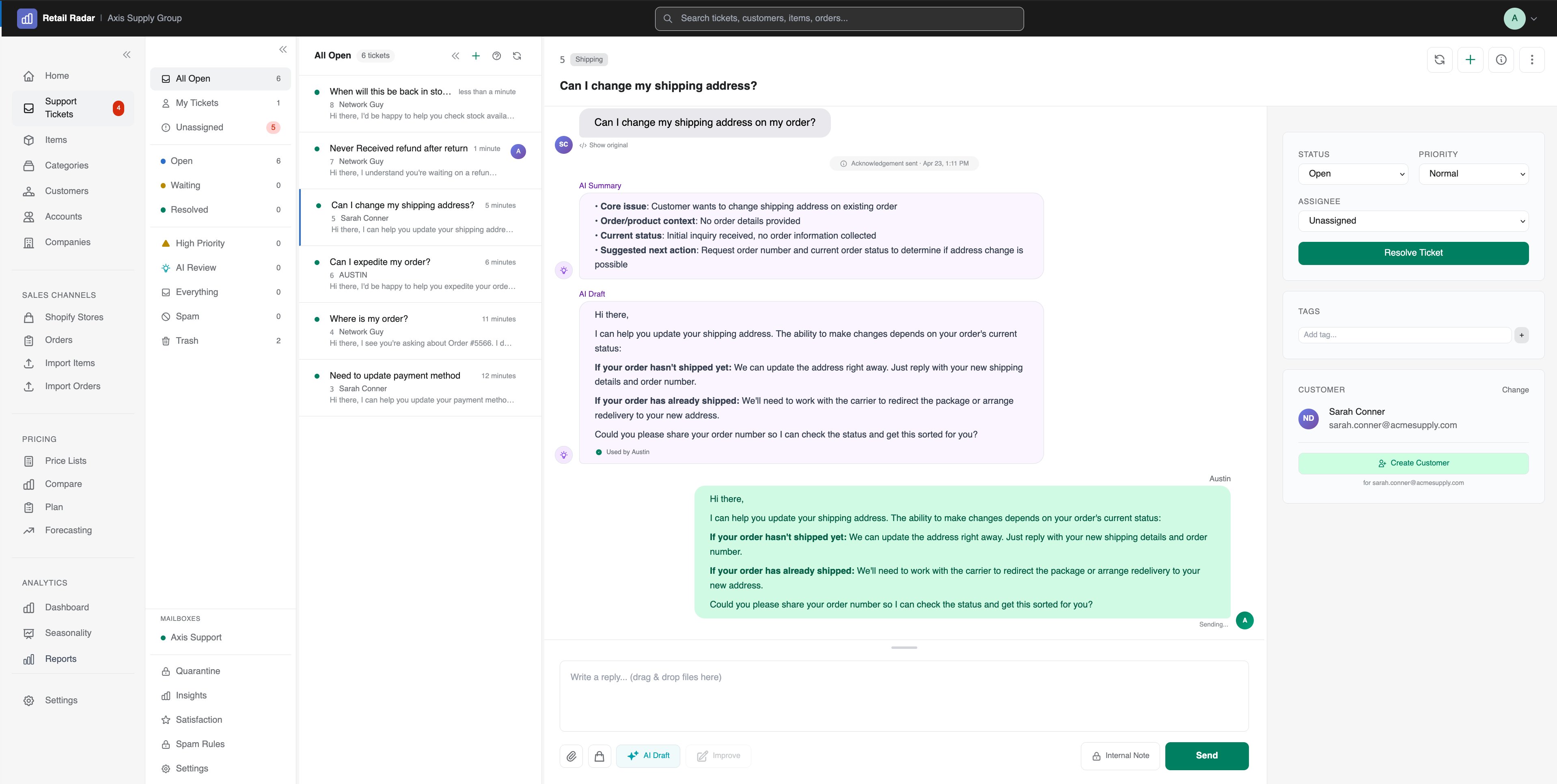 Retail Radar — Support Inbox